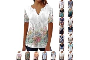 GOFLIC Womens Summer Tops Short Sleeve Shirt Floral Graphic Tees Boho Casual Loose Blouses Notch V Neck T-Shirts 2024