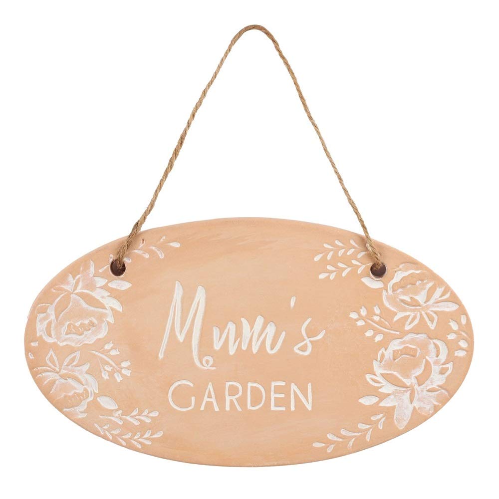 Something Different Terracotta Plaque |"Mum's Garden" Hanging Sign |H:10cm W:18cm D:1cm | pack of 1,Brown