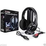 New 5 in 1 Hi-Fi Wireless Headset Headphone Earphone for TV DVD MP3 PC Black