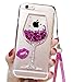 Black Lemon Cute Case for iPhone 7 Plus, Liquid Glitter Case for 8 Plus , Goblet Wine Glass Liquid Quicksand Flowing Floating Bling Glitter Sexy Makeup Case for Girls with Neck Lanyard (Rose)