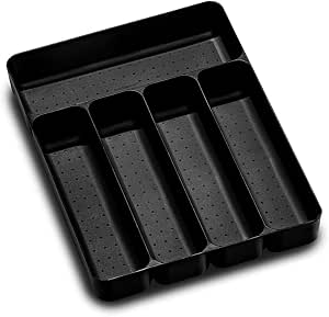 Madesmart Antimicrobial Soft Bin - 14x5 Inch Drawer Organizer, Non-Slip, BPA-Free, Carbon Color