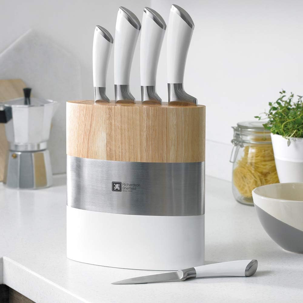 Richardson Sheffield Fusion 5 Piece Kitchen Knife Block Set, White, Stainless Steel, 18 x 10 x 37.6 cm, White; Stainless Steel - Image 4