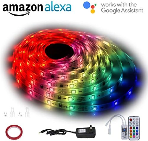 WiFi Smart LED Light Strip,Compatible with Amazon Alexa,Geekeep Smart Phone Controlled Echo Dot LED Lights Kit SMD 5050 Waterproof Flexible RGB Strip Lights 12V Power Supply RF Remote (16.4ft/5M )