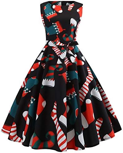 Christmas Vintage Tea Dress Floral Spring Garden Retro Swing Prom Party Cocktail Dress for Women
