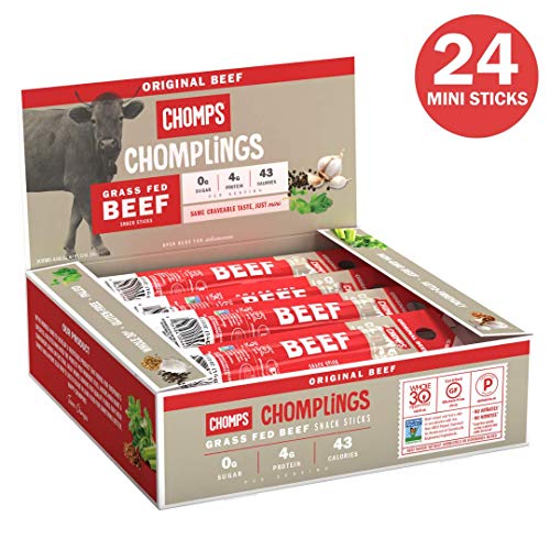 CHOMPS Mini Grass Fed Original Beef Jerky Sticks, Paleo & Keto Friendly