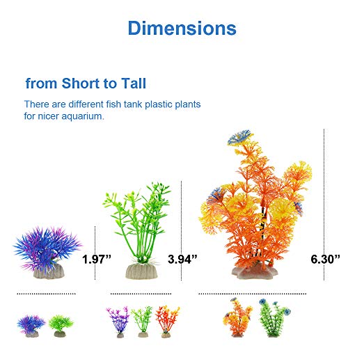 GreenJoy Aquarium Decorations Accessories Shipwreck Plastic Plants Cave - 11 Pack Fish Tank Decorations Set with Resin Tree Trunk House Ship Hideouts Artificial Plastic Plants and Coral Small Kit