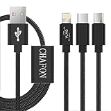 【Only Lightning Support Sync Data】Multi USB Cable,Chafon 3.3 Feet (1M) USB Charge Cable with 8 Pin Lightning,USB C,Micro Charger for Android&iPhone Smartphones,iPad Tablets-Nylon Braided(Black)