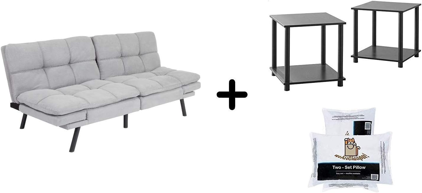 Amazon Com Mainstay Memory Foam Futon Gray Suede Bundle With 2