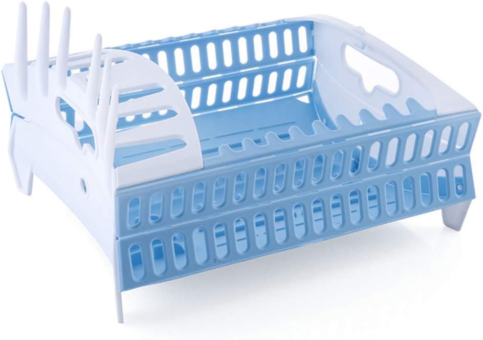 HYwot Kitchen Storage Shelf, Holderplastic Folding Dish Rack, Kitchen Storage Finishing Filtered Water,Blue