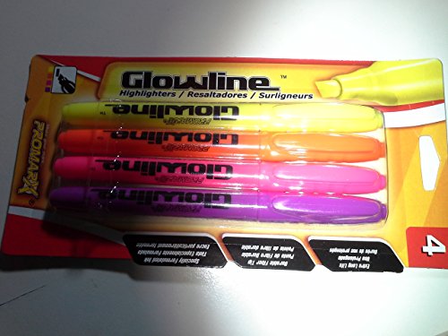 Glowline Highlighters, assorted colors, Durable fiber tip, 4 pack