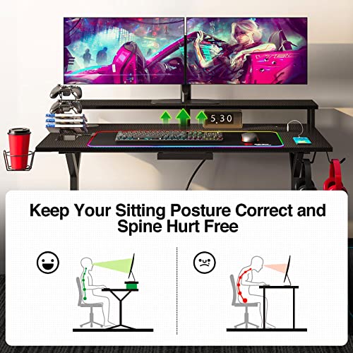 SEVEN WARRIOR Gaming Desk 40INCH with RGB Mouse Pad & Power Outlet, Carbon Fiber Surface Gamer