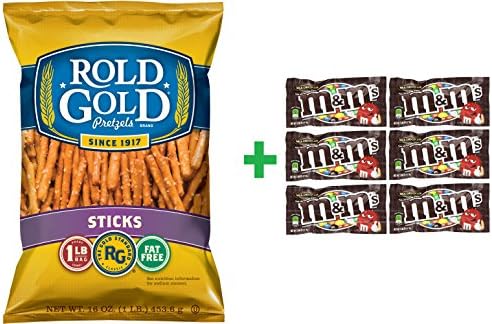 Rold Gold Sticks Pretzels 16 OZ (Pack of 8) + (M&M milk chocolate 6ct /1.69oz)