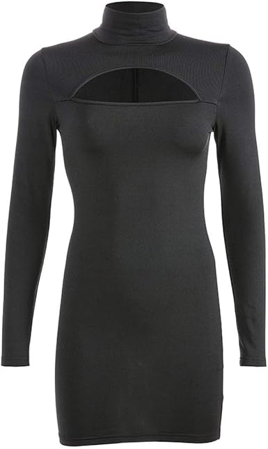 black high neck cut out bodycon dress