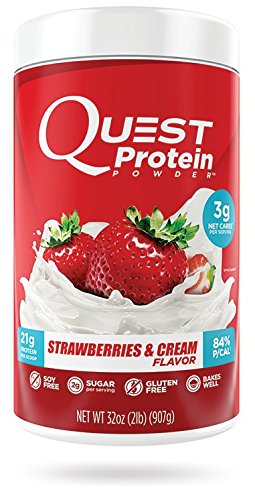 Quest Nutrition Protein Powder, Strawberries & Cream, 21g Protein, 84% P/Cals, 2g Sugar, 3g Net Carbs, Low Carb, Gluten Free, Soy Free, 2lb Tub, Packaging May Vary Quest Nutrition Protein Powder, Strawberries & Cream, 21g Protein, 84% P/Cals, 2g Sugar, 3g Net Carbs, Low Carb, Gluten Free, Soy Free, 2lb Tub, Packaging May Vary
