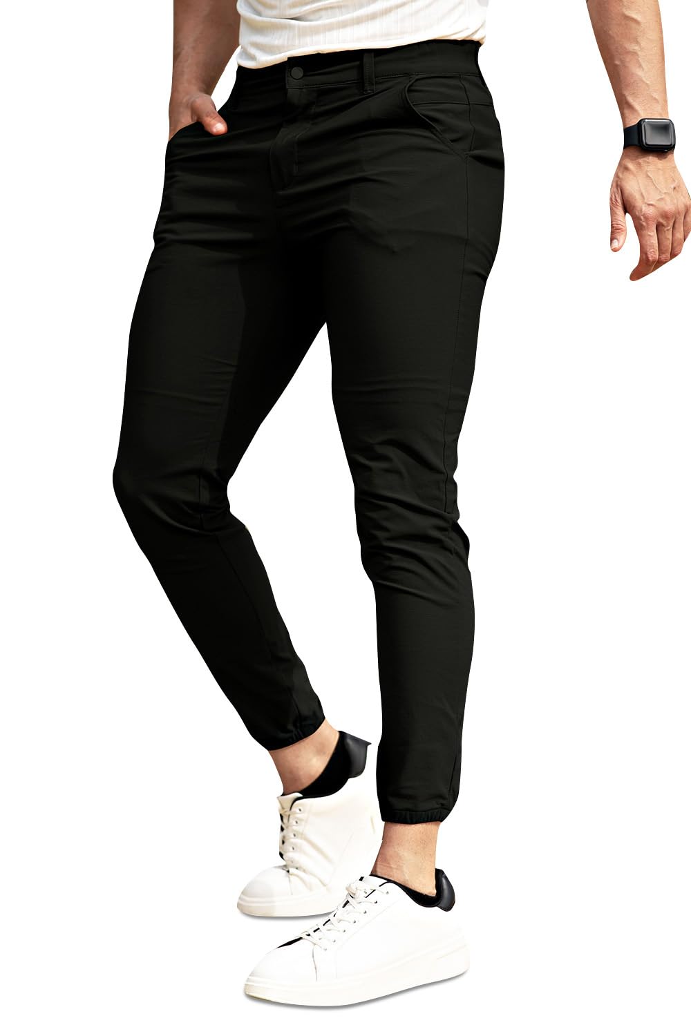 Photo 1 of GINGTTO Mens Jogger Pants Skinny Lightweight Workout Pants for Men Slim Fit Tapered Black 32