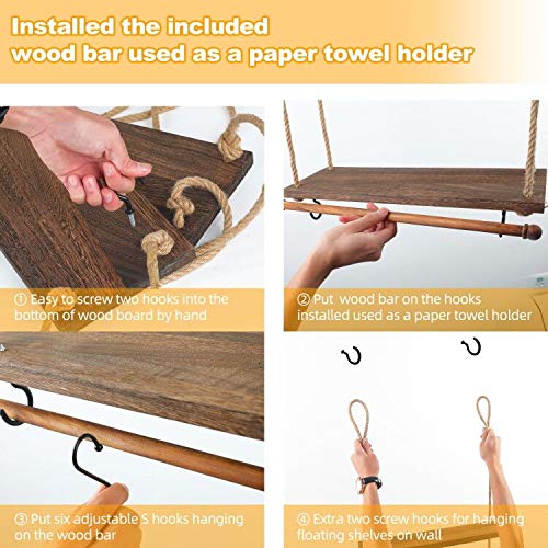 Mokof 2 Tiers Wood Hanging Plant Shelf Indoor - Thumbnail 5