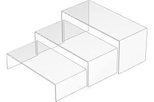 Sezanrpt Clear Riser Shelf 3pcs, Desktop Rectangular Acrylic Display Shelves Organizer, Acrylic Stands for Funko Pop Figure, Perfumes, Bags, Shoes, Glasses, Plants, Toys, Collectibles - 8''x8.5''x9''