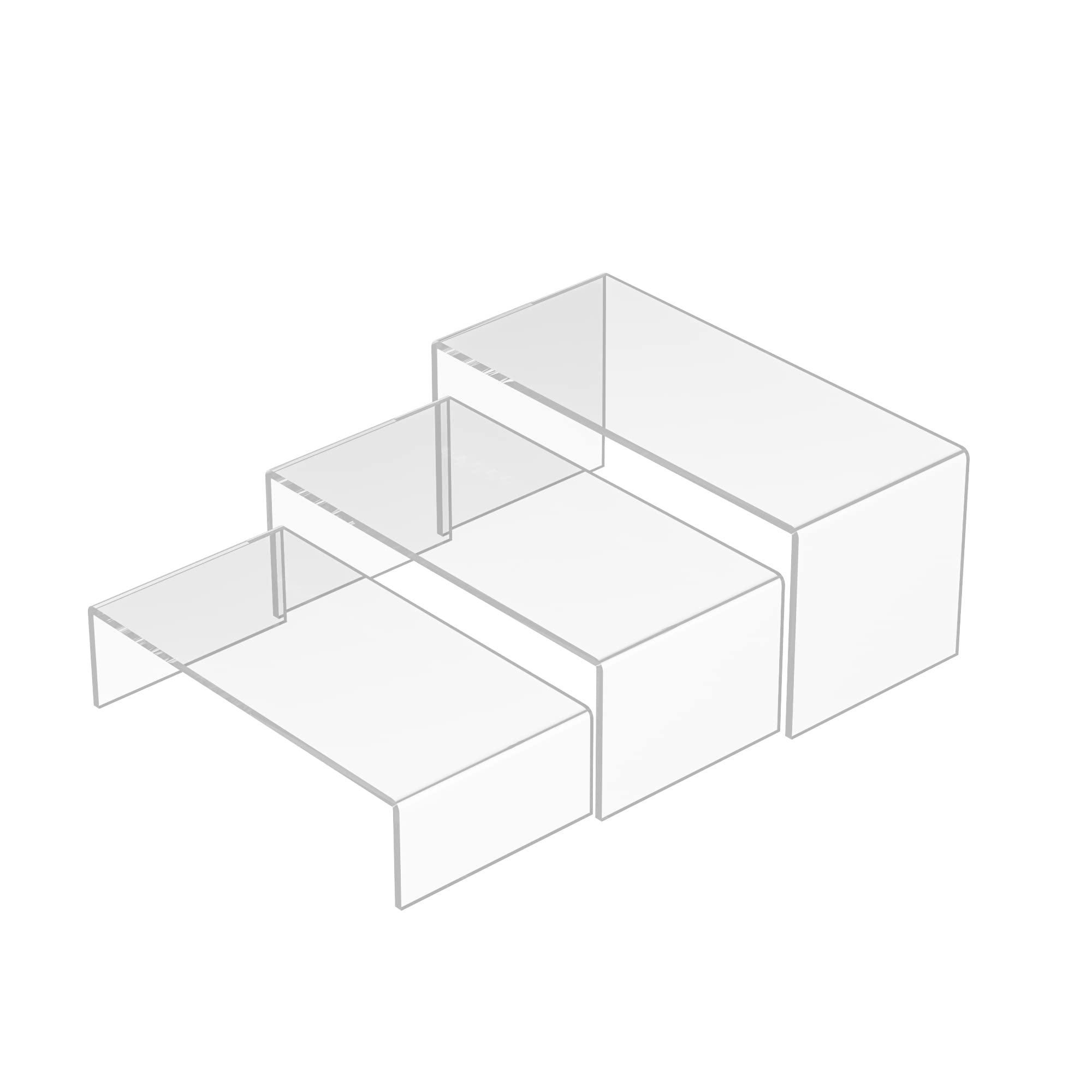 Sezanrpt Clear Riser Shelf 3pcs, Desktop Rectangular Acrylic Display Shelves Organizer, Acrylic Stands for Funko Pop Figure, Perfumes, Bags, Shoes, Glasses, Plants, Toys, Collectibles - 8''x8.5''x9''
