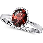 KOKAV 14K White Gold Genuine Garnet Oval 2-3/8 Ct, Diamonds Ring