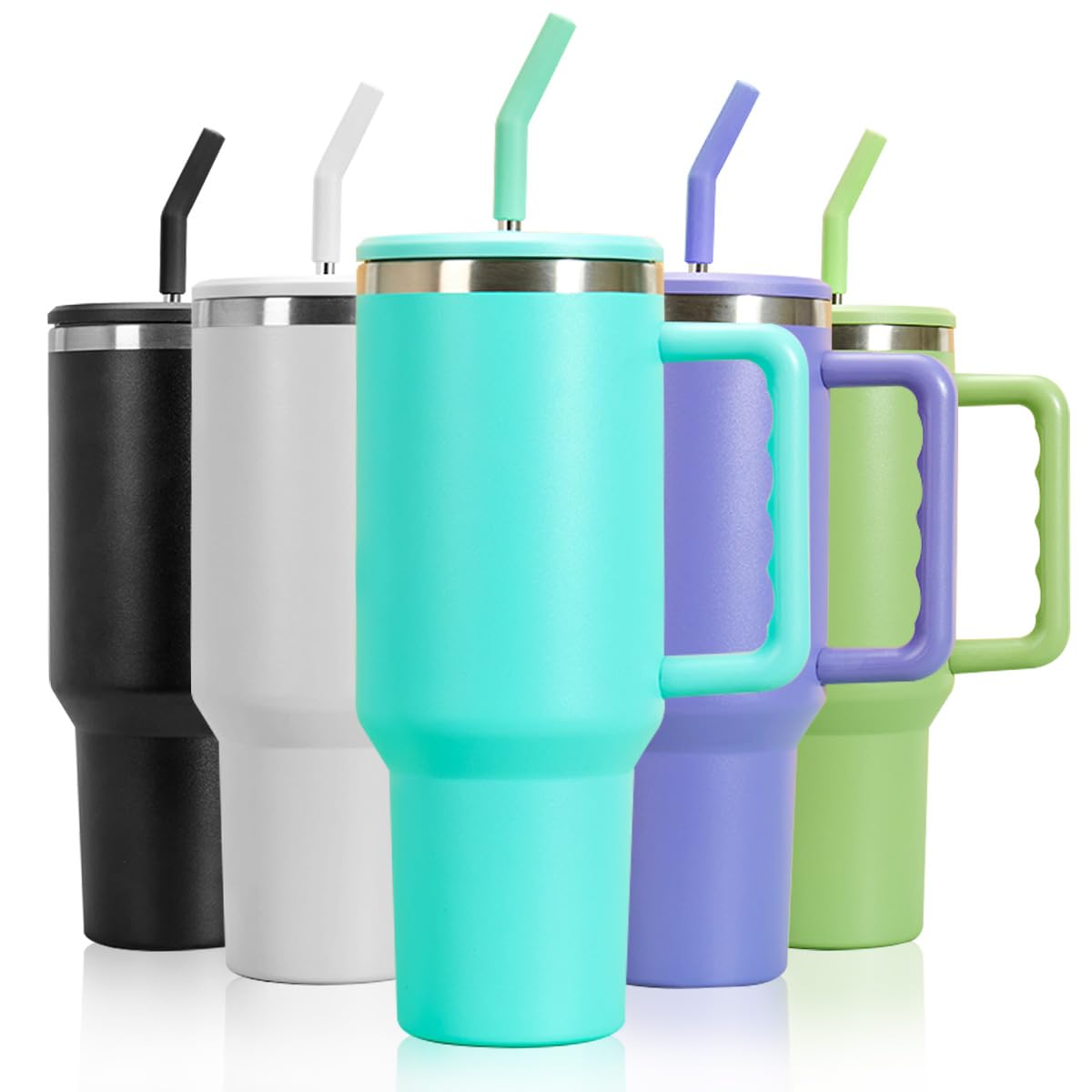 mebiusyhc 40oz Stainless Steel Vacuum Insulated Cup Double Wall Travel Flask Car Coffee Mug Tumbler with Straw with Handle for Hot Iced Coffee