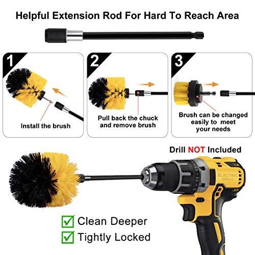 16 Piece Drill Brush Attachment Set, ONE PIX Power Scrubber Cleaning Kit with Extend Long Attachment Scrub Pads Sponge for Grout, Tile Sealants, Carpet, Sink, Bathtub, Floor, Wheels