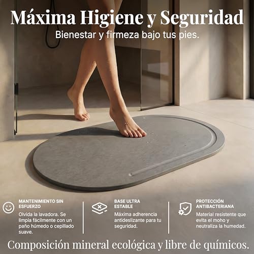 ZAREK Diatomite Oval Bath Mat 60 x 39 cm – Natural Stone Bath Mat, Quick Drying and Ultra Absorbent – Non-Slip and Antibacterial Bath Mat – Diatomite Stone for Shower and Bathtub