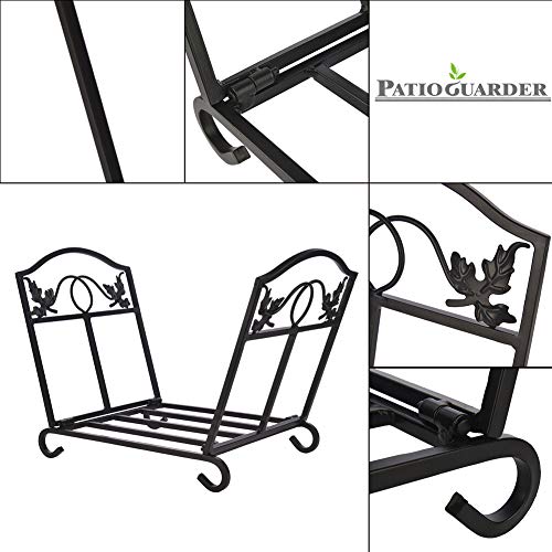 Patio Guarder Firewood Log Holder Wrought Iron Indoor Fireplace Wood Stove Stacking Rack Logs Bin Firewood Storage Carrier for Outdoor Fireplace Pit Decorative Black - Thumbnail 3
