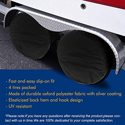 Tire Covers 4 Pack,Set of 4 Wheel Tire Covers for RV Auto Truck Car Camper Trailer,Waterproof Sun-Proof Weatherproof Tire Protectors(Fits 24" to 26",Black) - Thumbnail 6