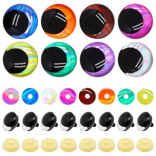 BUXIMN 16pcs 30mm 3D Large Safety Eyes for Crocheting, Tie Dye Laser Crochet Safety Eyes, for Stuffed Animals Doll Eye Crafts