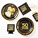 Crisky 50th Birthday Plates Black and Gold 9 inches 50 Pack, for Dessert, Buffet, Cake, Lunch, Dinner Plates for 50th Birthday Decorations Party Supplies, Cheers to 50 Years!