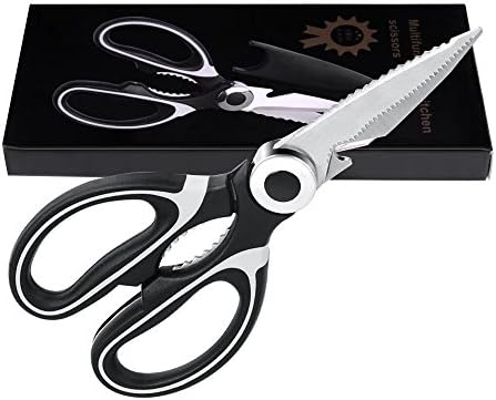 AEDILYS Kitchen Shears - Stainless Steel Ultra Sharp Premium Heavy Duty Kitchen Shears and Multi Purpose Scissors for Herbs, Chicken, Meat &amp; Vegetables, Blackk