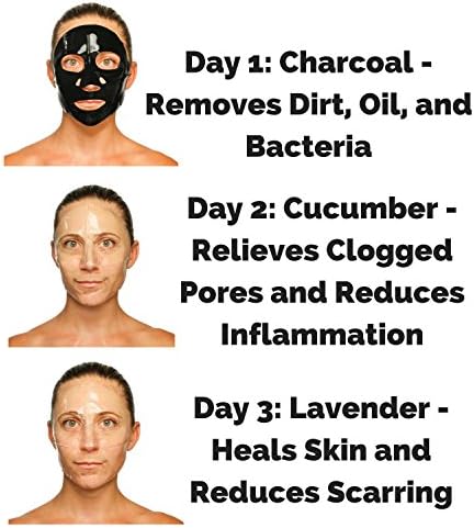 3 DAY ACNE AND BLEMISH TREATMENT PREMIUM FACE MASK SET, Eliminate Acne and Blemishes in 3 Days! At Home Spa Treatment, Includes Charcoal Mask, Cucumber Mask, Lavender Mask