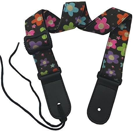 LONGTAI Girl Kids Ukulele Shoulder Straps Cute Cartoon Flowers Pattern for Hawaiian Guitar Brown