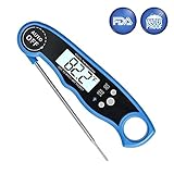 Instant Read Thermometer - Waterproof Digital Meat Thermometer With Calibration And Backlight Functions, Electronic Food Candy Thermometer For BBQ, Grill, Barbecue, Smoker, Milk (Blue)