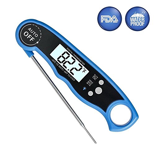 Instant Read Thermometer - Waterproof Digital Meat Thermometer with Calibration and Backlight Functions, Electronic Food Candy Thermometer For BBQ, Grill, Barbecue, Smoker, Milk (Blue)