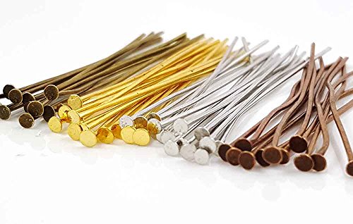 200pc Assorted Mixed Color Flat Head Pins For Jewelry Making- Nickel Free (50mm x 21 gauge)