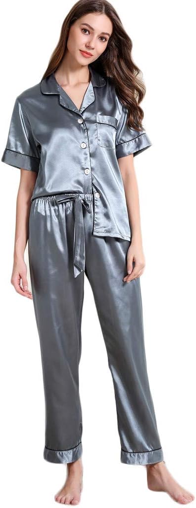 Huifa 2019 Fashion Short Sleeve Long Pants Nightwear for Women Solid Sleepwear Pajamas Set