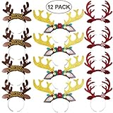 LUOEM Christmas Reindeer Antlers Headband Reindeer Headband with Ears Xmas Headwear Accessories for Christmas Easter Masquerade Cosplay Party Gift 12-Pack