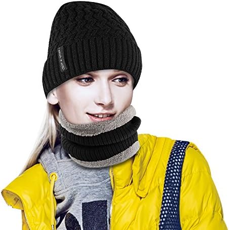 Pairy Winter Hat Scarf Set Warm Knit Hat for Men Women (Hat + Scarf (Black))