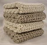 Handmade Crochet Cotton Washcloths Dishcloths, Set of 4: 2 Beige, 2 Cream