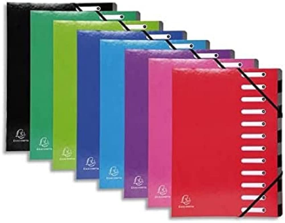 Exacompta - Ref 53929E - Iderama Collection - Harmonika Multipart File - 245 x 320mm in Size, Suitable for A4 Documents, 12 Multi-coloured Tabbed Sections - Assorted Colours (Pack of 8)