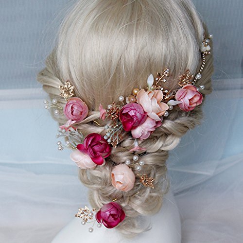 Jili Online Beautiful Lady Girls Flower Pearls Headpiece Hair Pins Set Wedding Party Hair Costume