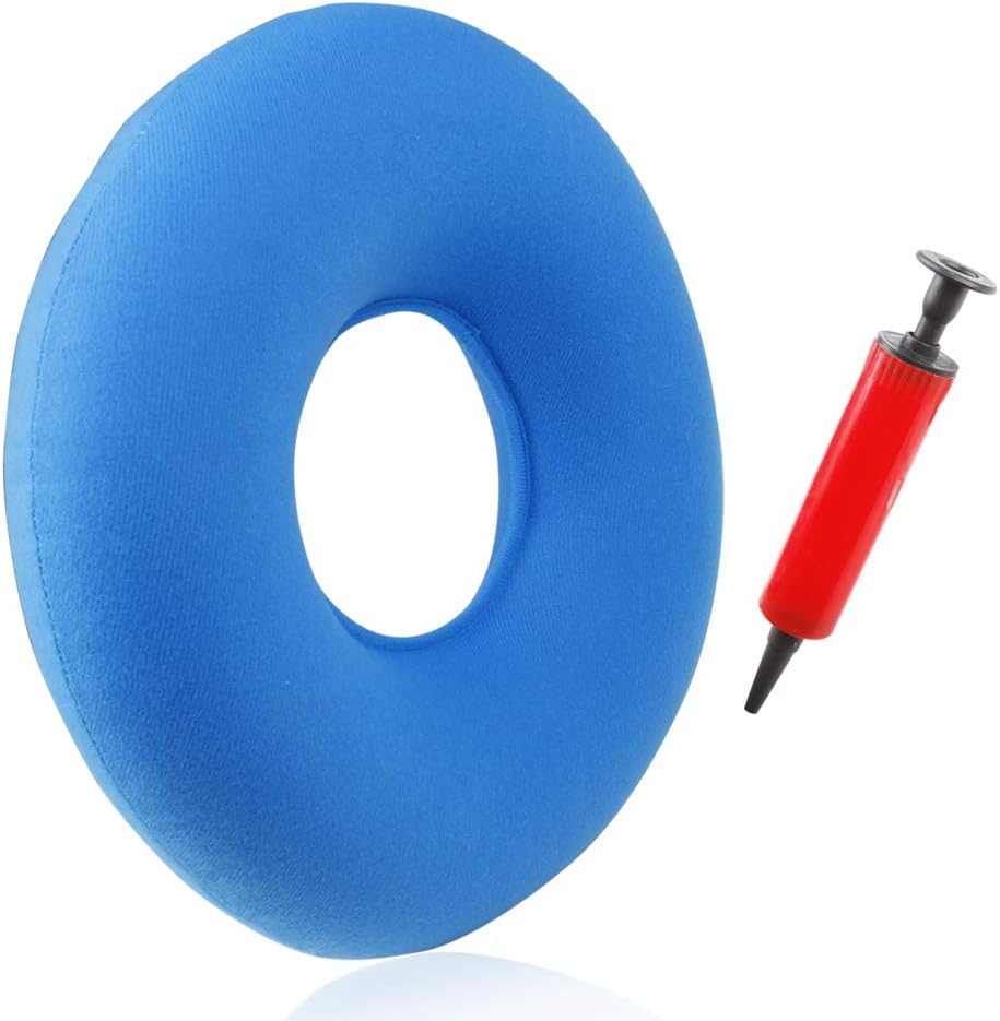 Eastshining New Upgrade Inflatable Ring Cushion Round Rubber Seat Cushion for Medical Hemorrhoids Tailbone Pain Pregnant Cushion,Free Pump (35cm - Light Blue)