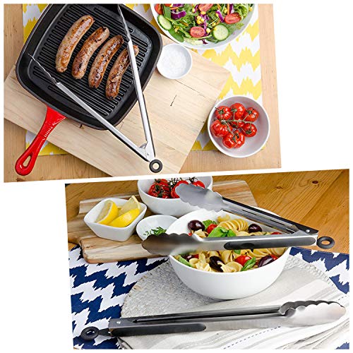 Stainless Steel Kitchen Tongs for Cookig,BBQ Grill Tongs,Set of 2,9 and 12 Inch Heavy Duty Locking Metal Food Tongs Non-Slip Grip Barbecue Tongs - Thumbnail 5