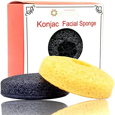 Konjac Sponge (Activated Charcoal & Turmeric) - 100% Natural Exfoliating Facial Scrub - Brightens, Exfoliates Face, Fights Acne, For Sensitive Skin - Great Stocking Stuffers