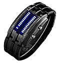Binary Matrix Blue LED Digital Waterproof Watch Mens Classic Creative Fashion Black Plated Wrist Watches