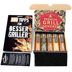 BBQ Gewürze Geschenk mit Grillbuch I 5 ausgesuchte Gewürze und 500 praxiserprobte Grill-Lektionen I Männer Grillbuch I…