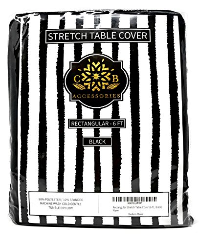CB Accessories Stretch Table Cover 8ft Rectangular Fitted Spandex Full Length Tablecloth for Standard Folding Tables, Wedding Decorations, Catering Supplies and Holiday Party (8 ft, Black)