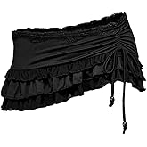 Verdusa Women's Cheetah Mini Micro Skirt Y2k Ruffle Lace Ruched Drawstring Tiered Skirts with Shorts