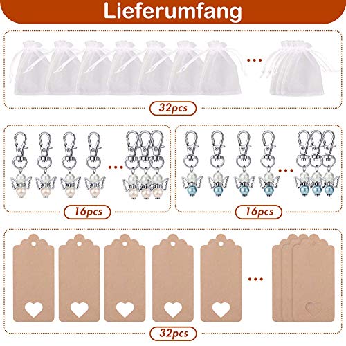 VGOODALL Gastgeschenke Taufe, 32 Stück Gastgeschenke Hochzeit Schutzengel + Organza Beutel + Kraftpapier Anhänger für Kommunion Konfirmation Geschenk Party Mitbringsel